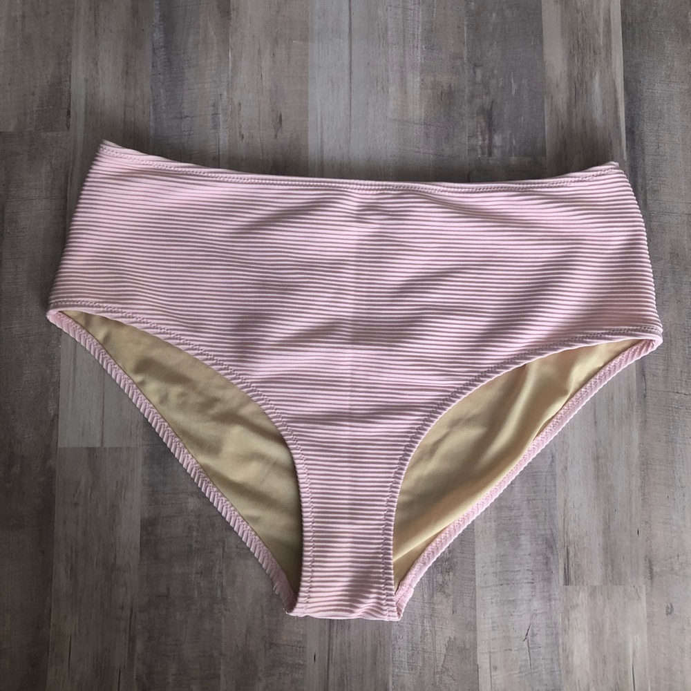 Light Pink Ribbed High Waisted Bikini Bottoms